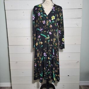 Black Floral Long Sleeve Midi Dress Romantic Fairy Cottagecore.